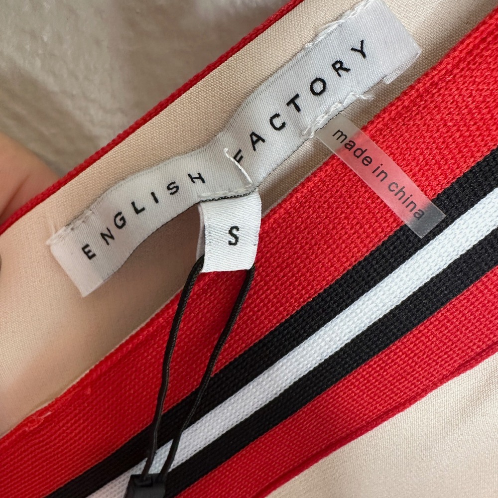 English Factory Varsity Stripe Mini Dress Cream Striped V-Neck Size Small NWT - Picture 3 of 8